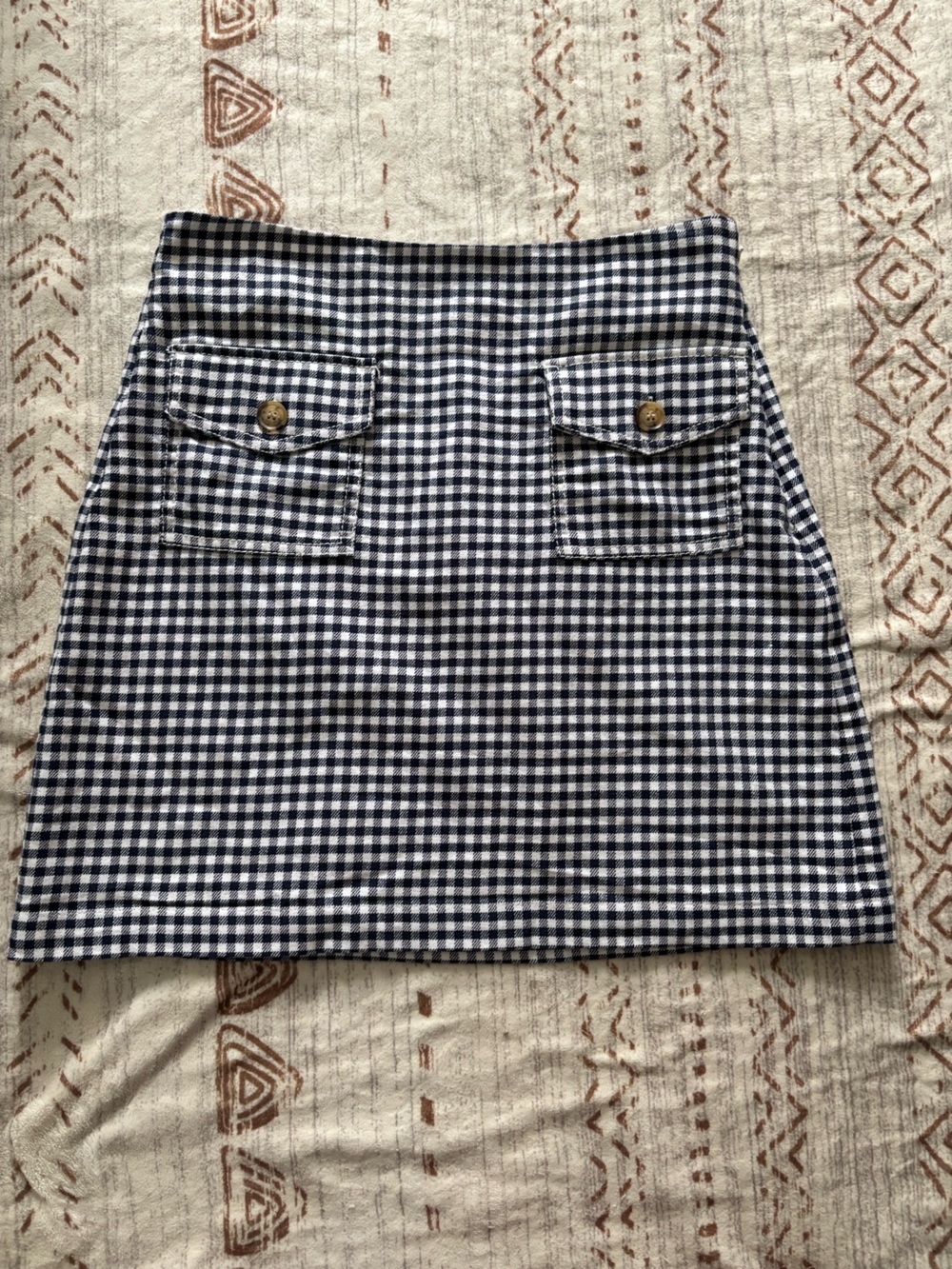 LOFT Women’s Navy & White Gingham Skirt with Pocket Flaps